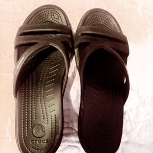 Crocs Patricia Black Slip-on Wedge Sandals Size 8